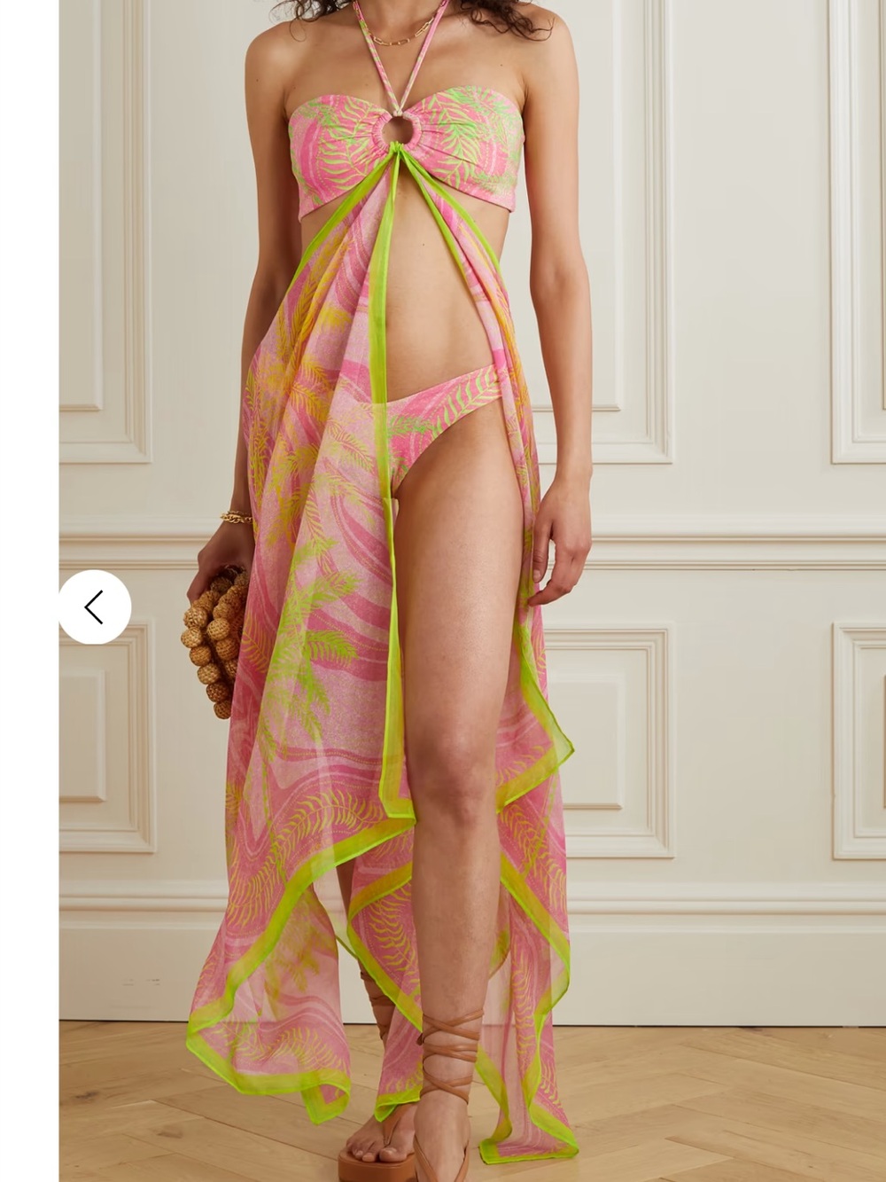Retrofete Pink and Lime Green Tropical Bandeau Swimsuit Set